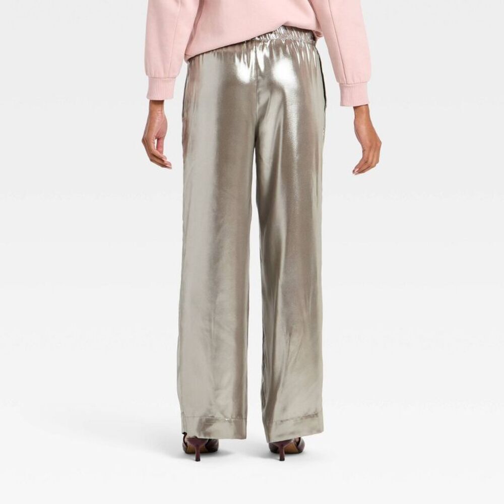 Women's Metallic Foil Pull-On Pants - A New Day Silver XL - Picture 2 of 4